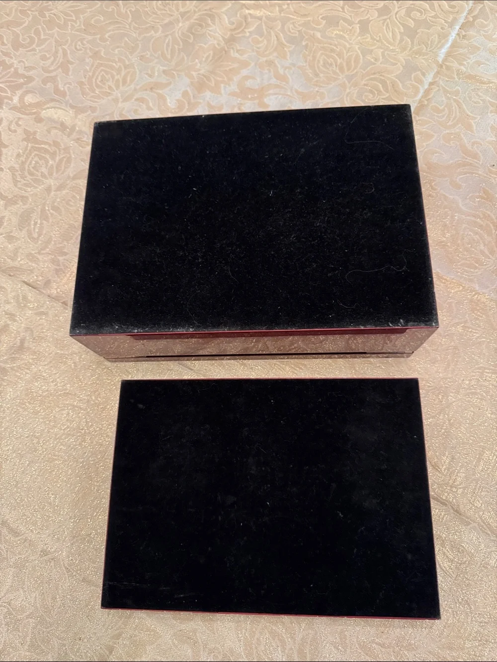 Double Layer Glass-Top Mahogany Cufflink and Ring Felt Bottom Jewelry Box